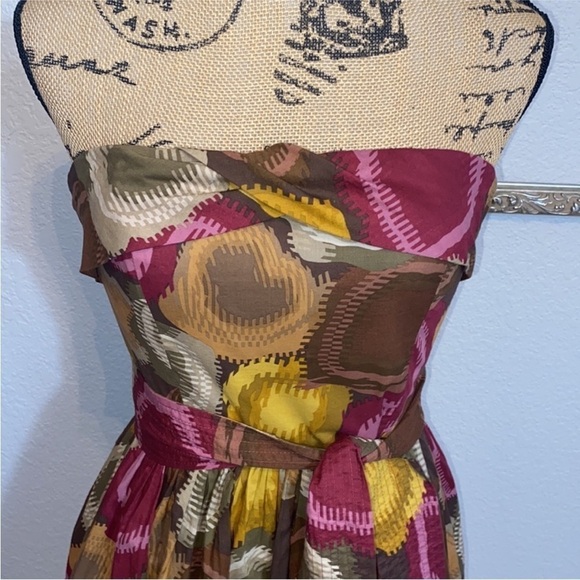 BCBGMaxazria Women Strapless Back Zip Tie-Waist Printed Cotton Lace Midi Dress 6 - Picture 6 of 8